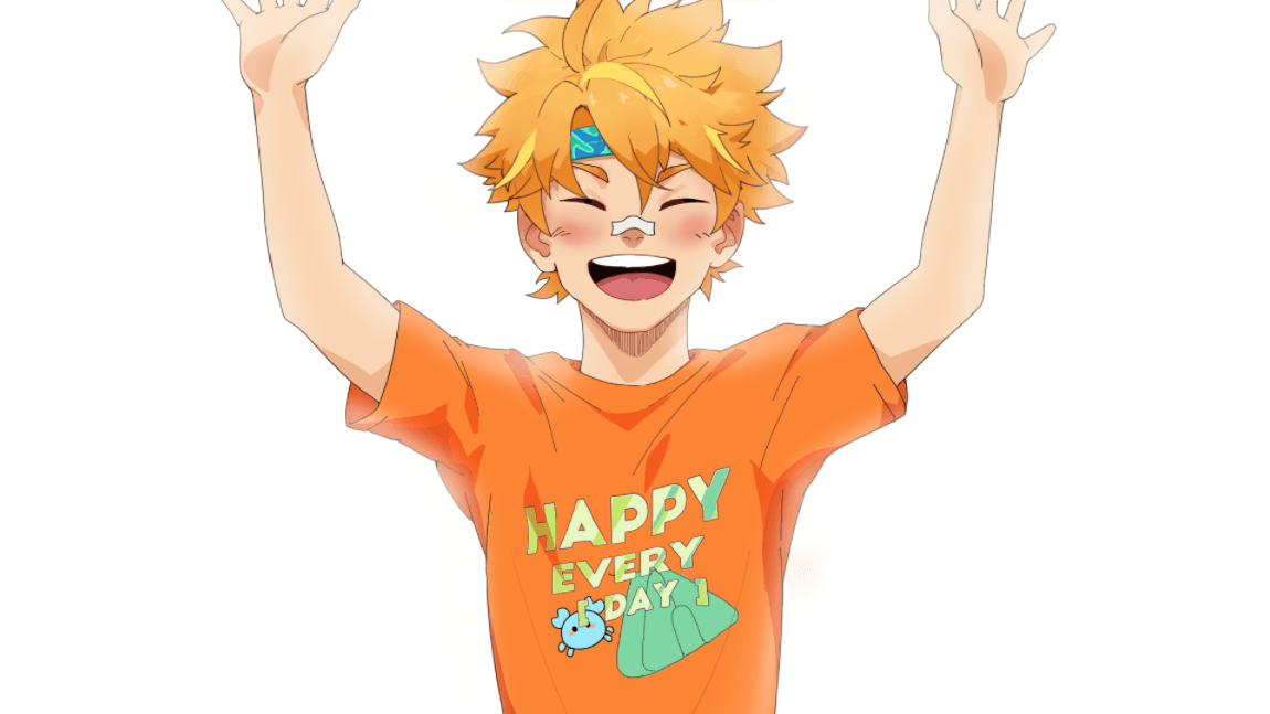Luca Rayne smiling in an orange shirt